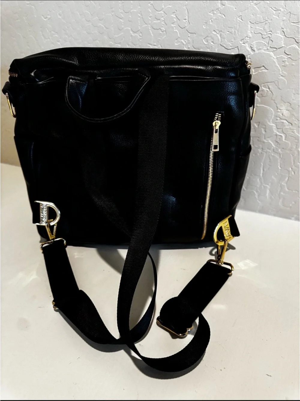Fawn Diaper Backpack - Black Leather Square Backpack with Gold Hardware